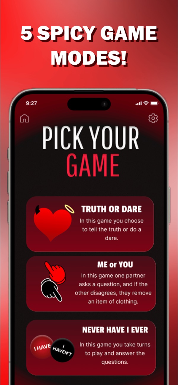 Couple Games: Date Night app showing five game modes